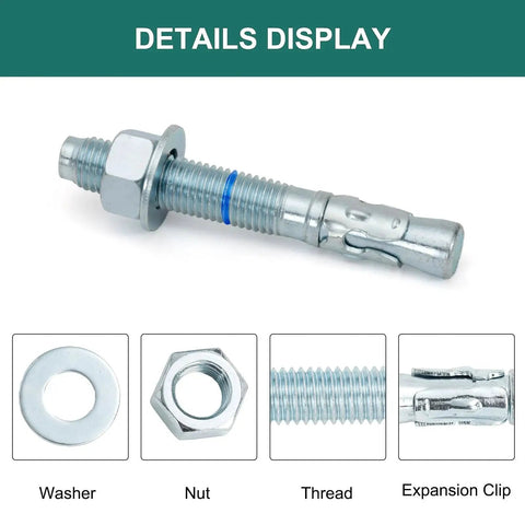 Detailed diagram of Three Quarter Inch By Five And One Half Inch Concrete Wedge Anchors Bolts Zinc Plated, showing components.