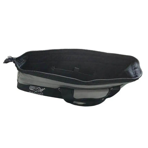 Top view of Heavy Duty Framer Nail Gun Tool Bag With Extra Pockets, 22 Inch Long By 16 Inch Wide By 8 Inch Tall, open wide mouth