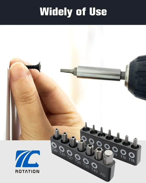 Tamper Resistant Torx Bit Set 14 Piece Chrome Vanadium Steel Heavy Duty Security Bits T5 Through T40 with drill use.