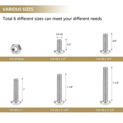 58 Piece Stainless Steel 1/4-20 Phillips Pan Head Machine Screws And Matching Hex Nuts Set With 1/2 Inch to 1-1/2 Inch Lengths