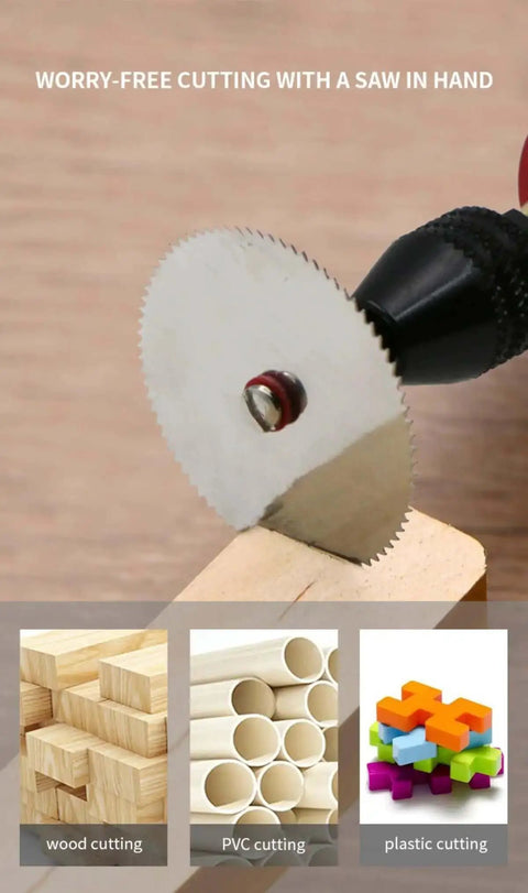 11 Piece Mini HSS Circular Saw Blade Set for rotary tools cutting wood, PVC, plastic; stainless steel blade with low burrs