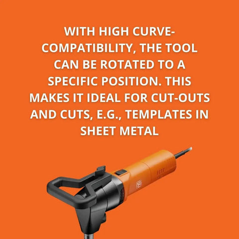 Pro Grade Nibbler For Curves And Cutouts 10 Gauge Steel Cutting Tool With 1700W Power And QuickIn System with rotatable head.