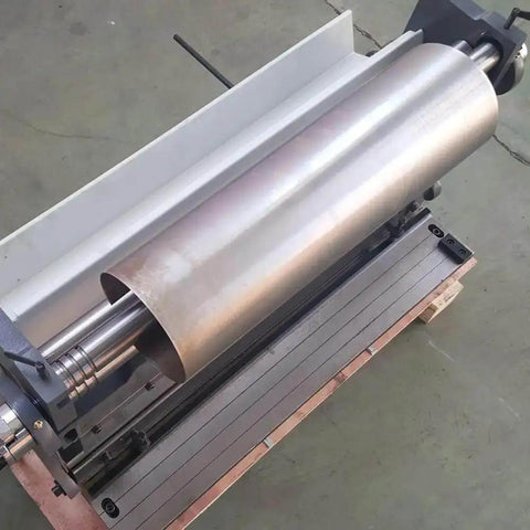 3 In 1 Sheet Metal Cutter, Brake and Slip Roll for 30 Inch 20 Gauge Fabrication machinery view with metal roll on a cast frame