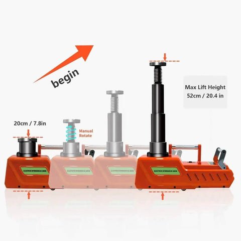 15 Ton All Metal Hydraulic Electric Car Jack With 12V DC Power Portable Auto Lift For Cars SUVs Trucks And RVs Red Finish showing lift stages