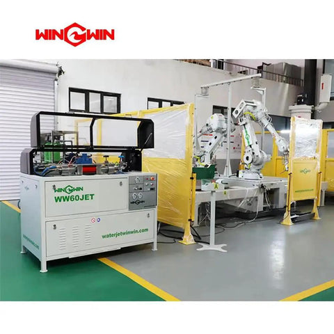 Industrial waterjet cutting machine setup with Durable Waterjet Coil Axis 4 IRB 2400 Parts Kit Including Intensifier Pump