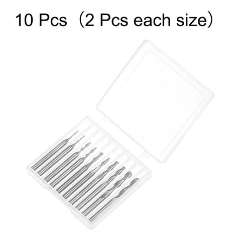 Top Notch Ball Nose End Mills Set For CNC Router Bits By Uxcell Ten Piece Kit With One Eighth Inch Shank Diameters in case