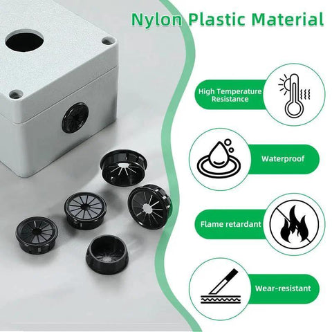 4 Pack Desk Cable Grommets 63mm Petal Buckle Nylon Snap Bushing for cables and wires management, black nylon, high elasticity, wear resistance