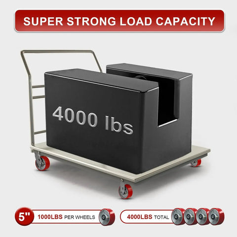Industrial cart with 4000 lb weight on Five Inch Heavy Duty Caster Wheels Set Of Four With Polyurethane Tread On Steel Wheel Half Inch Bore 1000 Lb Per Wheel 4000 Lb Total Load Replacement Caster Wheels For Industrial Carts