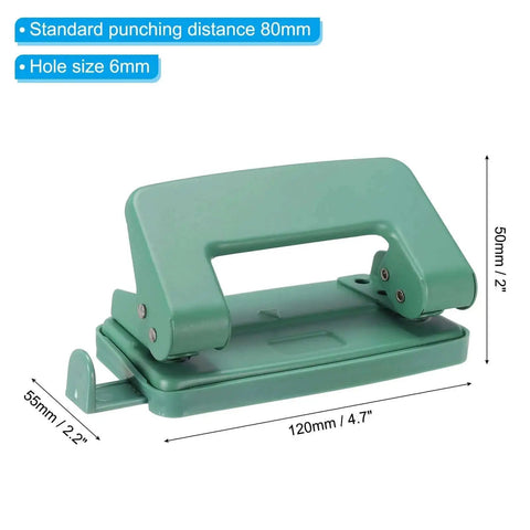 Beefy 6mm Two Hole Punch Handheld Paper Punch for Scrapbooking DIY Tags, green metal press tool, ergonomic non-slip grip