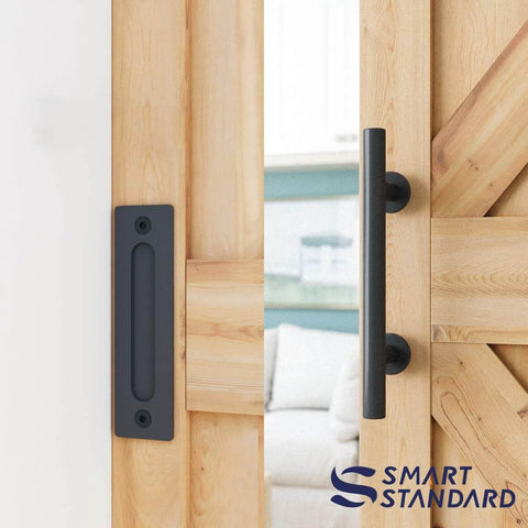 8 Ft Heavy Duty Sliding Barn Door Hardware Kit Black Finish Fits 42 To 48 Inch Doors Includes Pull Handle Set And Floor Guide