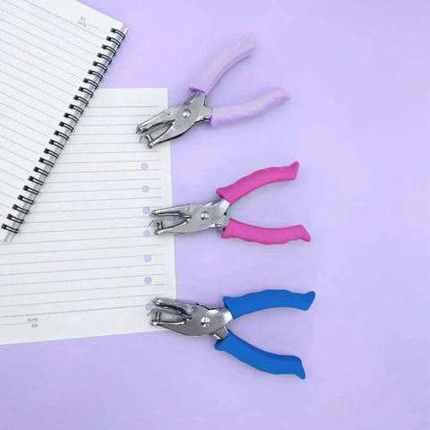 One Hole Puncher For Paper Crafts With Purple Soft Grip Handle Three Pack Handheld Circle Punch For Home Office Classroom Use Kid Friendly