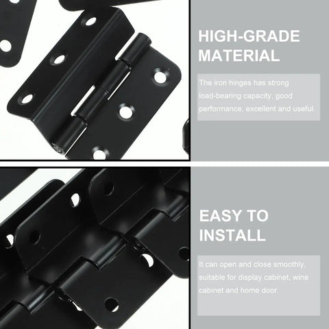 Heavy Duty Iron Cabinet Hinges 10 Piece Pack for Doors and Cabinets, rust resistant box hinges shown with specifications.