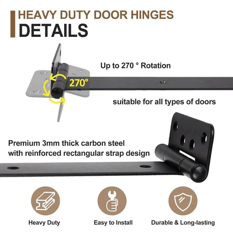 Black 4 Pack Heavy Duty Gate Hinges T Strap Door Hinges for Shed Barn Fence 270° rotation angle