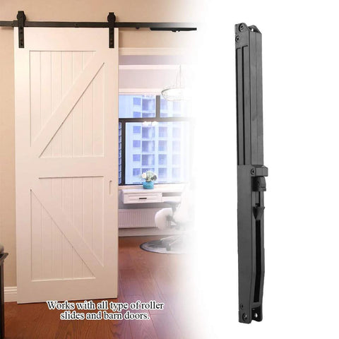 Two Pack Barn Door Soft Close Kit Hole Free Version Sliding Hardware With Spring Damper shown installed on barn door