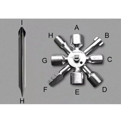 All In One 10 In 1 Carbon Steel Portable Screwdriver And Wrench Kit for control cabinets and valves, star-shaped layout showing tools.