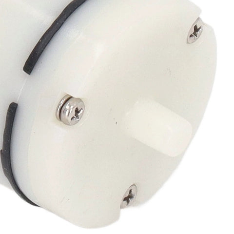 Miniature vacuum pump, 6V aluminium body, white housing with screws (close-up view)