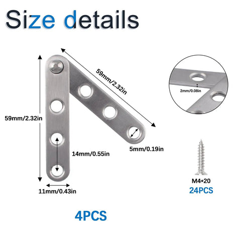 Size details of 4 Pack 360 Degree Adjustable Pivot Hinges For Cabinets Doors Windows And Bookcases Rotatable Stainless Steel Hidden Knife Hinges Silver Finish For Quiet Smooth Operation Replacement Hardware Easy Install No Squeak showing dimensions and screws included.