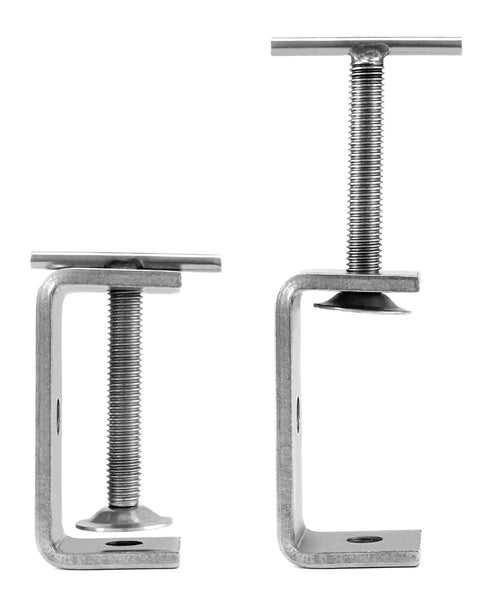 QWORK 304 stainless steel C-clamps, 2-pack, heavy-duty hand-twist, front and side views