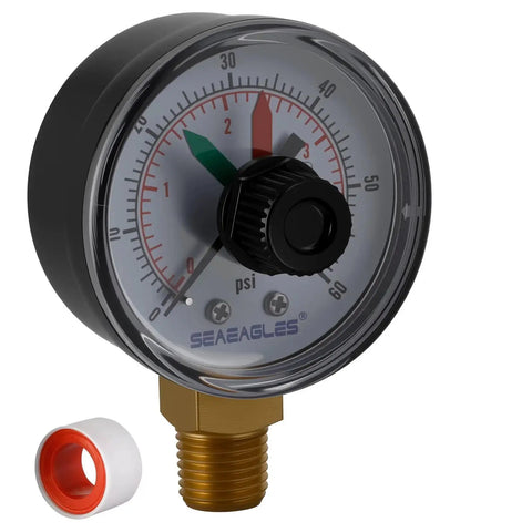 Replacement Pressure Gauge For Pool And Spa Systems One Quarter Inch NPT Back Mount Two Inch Dial 0-60 Psi SeaEagles