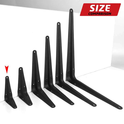 Size comparison of Beefed Up Heavy Duty Black Metal Floating Shelf Brackets Set 4x3 Inch L Brackets For Wall Mount Corner Brace Support