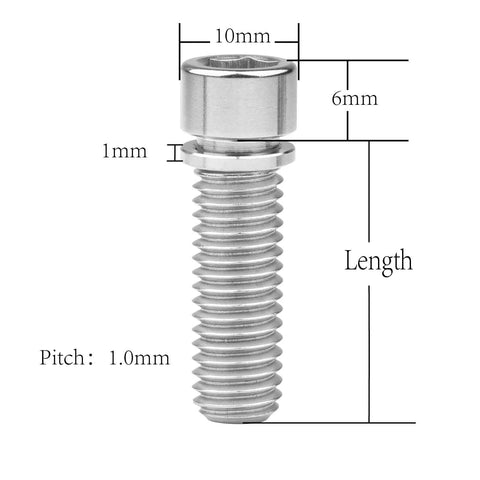 Ride Ready Titanium M7 Bolt With Washer 25mm Socket Cap Head Screws For Bike Parts Pack Of 5 Lightweight, visible with dimensions.