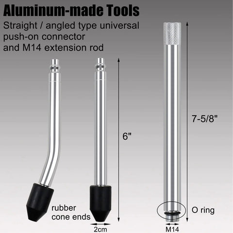 Aluminum push-on connector and M14 extension rod for Leak Down Tester Kit For Cars And Small Engines With Dual Gauge Pressure Readout Garage Grade Extension Rods And 3 In 1 Cylinder Diagnostic Tool For Accurate Compression Checks And Leakage Rate Testing Blue