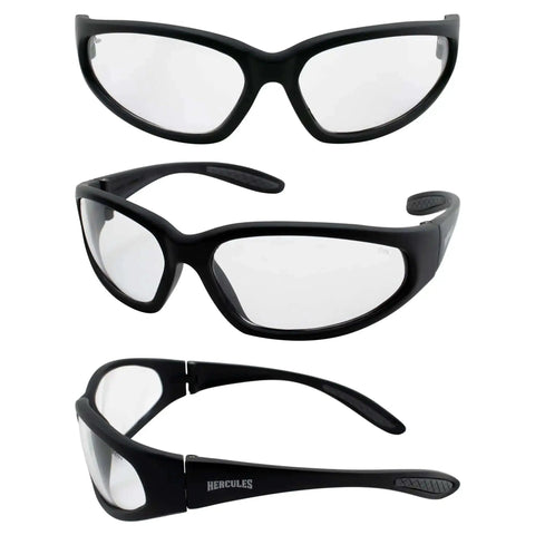 Hercules Safety Glasses With Shatterproof Lenses ANSI Z87 for work, shooting, riding; nylon frame, rubber ear pads visible in image