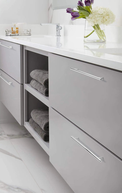 Polished Chrome Bar Pull For Modern Cabinets And Drawers 12-5/8 Inch Center-To-Center 15-3/4 Inch Overall Length 1 Pack installed