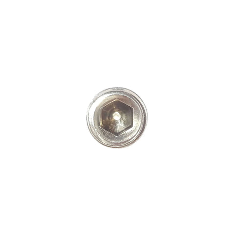 Close-up view of 2-56 Thread Cup Point Socket Set Screws Full Thread Allen Drive 18-8 Stainless Steel Bright Finish Three Eighths Inch Length Qty 50