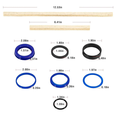 Heavy Duty Pro Grade Industrial Hydraulic Cylinder Seal Kit For Rotary Lift Equipment Including SPO Series And SPOA Series Models With SP55 SP80 SP84 SP89 SP94 And More Texas Hyd Systems seal kit components with measurements