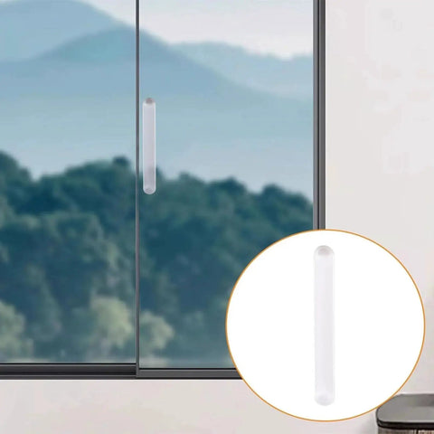 Mini Self Adhesive Clear Acrylic Cabinet Drawer Pulls on glass door, shown in close-up view, 2 pack waterproof design