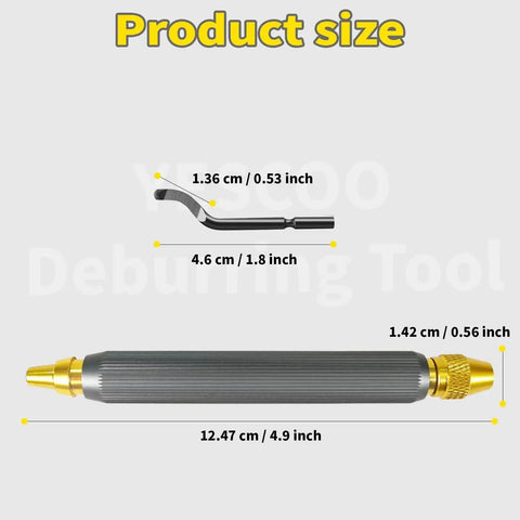 Dual Head Deburring Tool With 10 Extra High Speed Steel Blades for 3D Printing and Metal Work, dimensions shown.