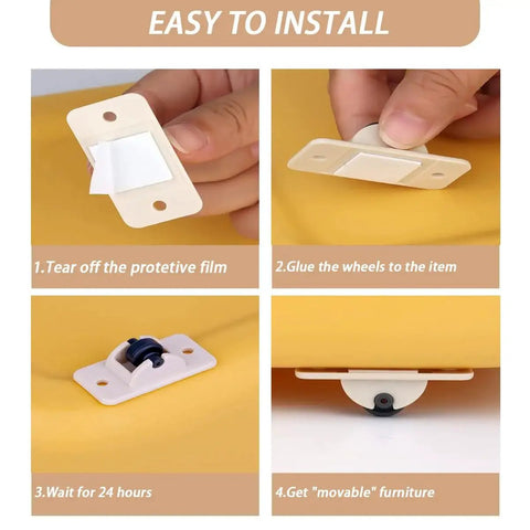 Step-by-step guide installing 12 Pcs Self Adhesive Caster Wheels Low-Profile Rollers With Unbreakable ABS Construction.
