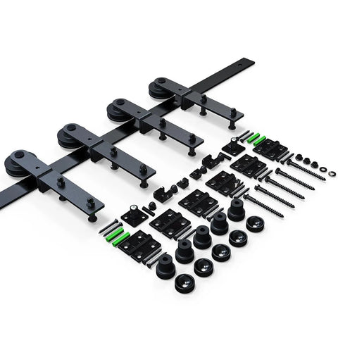 7 Foot Bi Fold Barn Door Hardware Kit For Four Doors Track System Fits Door Openings Up To Eighty Inches With Smooth Quiet Glide