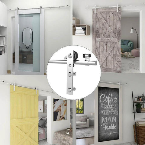 6Ft Sliding Barn Door Hardware Kit With Stainless Steel Hangers And Aeronautical Grade Aluminum Track For A Single Wood Door, installed