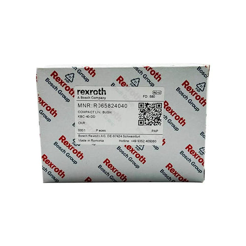 Box of Rexroth R065824040 Linear Bearing And Ball Guide Bushing showing product label with company logo.