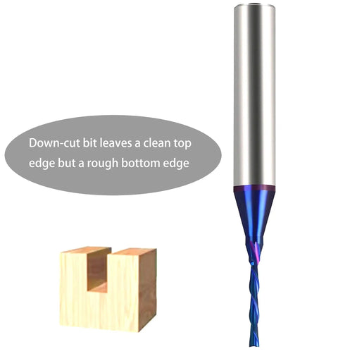 Carbide Plunge Down Cut End Mill For Wood One Sixteenth Inch Cutting Diameter One Quarter Inch Shank Two Inch Overall Length With Nanco Blue Coating CNC Router Bit For Wood Carving Engraving BRD222 DashHound Two Pack.
