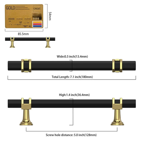 Matte Black and Gold Cabinet Pulls for Kitchen and Bathroom, 5 Inch Center to Center 128mm, 10 Pack Drawer Handles ZH0091 Amerdeco