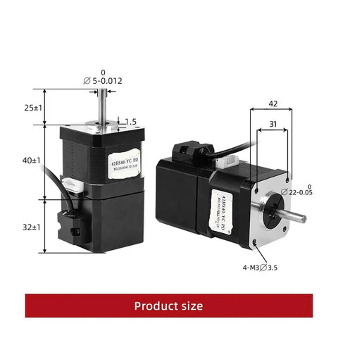 Two Treayes 42HS40-YC-PD brake stepper motors, NEMA17, 12V, 4‑lead, 40 N·cm, front and side views