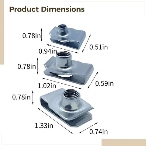60 Pcs Stainless Steel U Clip Nuts Set M6 M8 M10 304 Grade Speed Clip Fasteners product dimensions