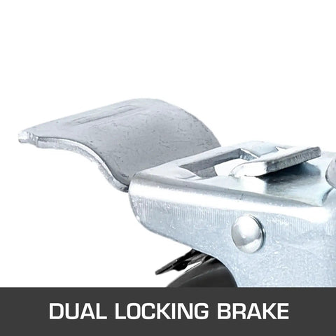Close-up of a dual locking brake on a 4 Pack 5 Inch Scaffolding Wheels With 1 Inch Solid Stem Rubber Caster Wheels Dual Locking Heavy Duty Casters