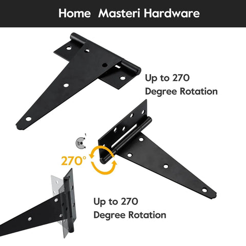 10 Inch T Strap Heavy Duty Shed Door Hinges Black With Screws Durable Iron Gate Hinges 270 Degree Rotation
