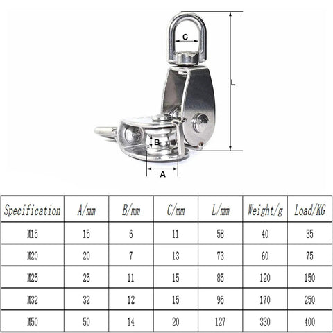 2 Pcs 304 Stainless Steel M20 Silver Single Pulley Block for Wire Rope Hanging and Towing, 20mm Wheel Diameter, 73mm Height