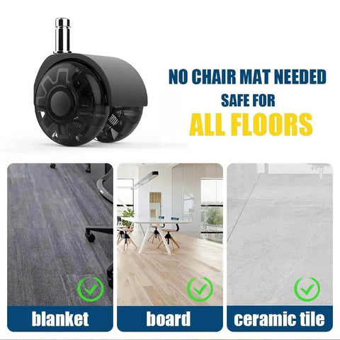Heavy Duty Silent Office Chair Wheels Casters For Hardwood Floors And Carpet with stem size 7/16 x 7/8 on blanket, board, tile.