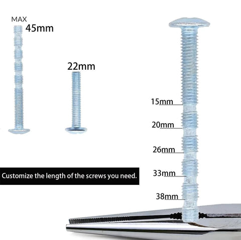 Screw length options for 5 Pack Black Zinc Alloy Cabinet Knobs Round Ball Drawer Pulls With Screws, showing sizes 22mm to 45mm.