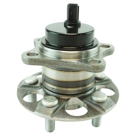 Rear Wheel Bearing And Hub Assembly For Toyota Prius 2010 2015 And Prius Plug In 2012 2015 Direct Fit Replacement For A Smooth Ride And Easy Install No Fuss shown in a close-up view with visible pre-assembled components for easy installation.