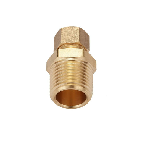 Brass compression straight tube fitting, 3/8 in OD to 1/2 in NPT male, pack of 2