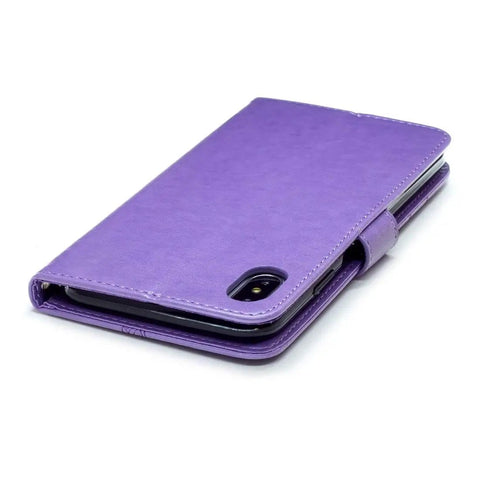 Purple leather smartphone wallet case with magnetic closure