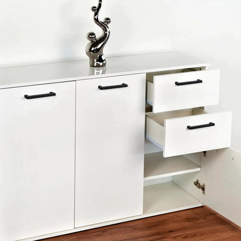 Matte Black Cabinet Pulls 5.5 Inch 140mm Stainless Steel Handles on white cabinet drawers and doors