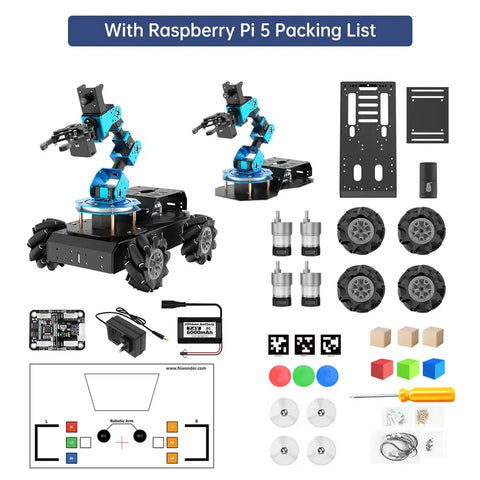DIY 6DOF Robotic Arm Car Kit With Raspberry Pi 5 8GB AI Vision 4WD Mecanum Wheel Chassis ArmPi Pro Open Source ROS